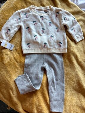 Cream Snowman Knit Sweater & Gray Knit Leggings Set